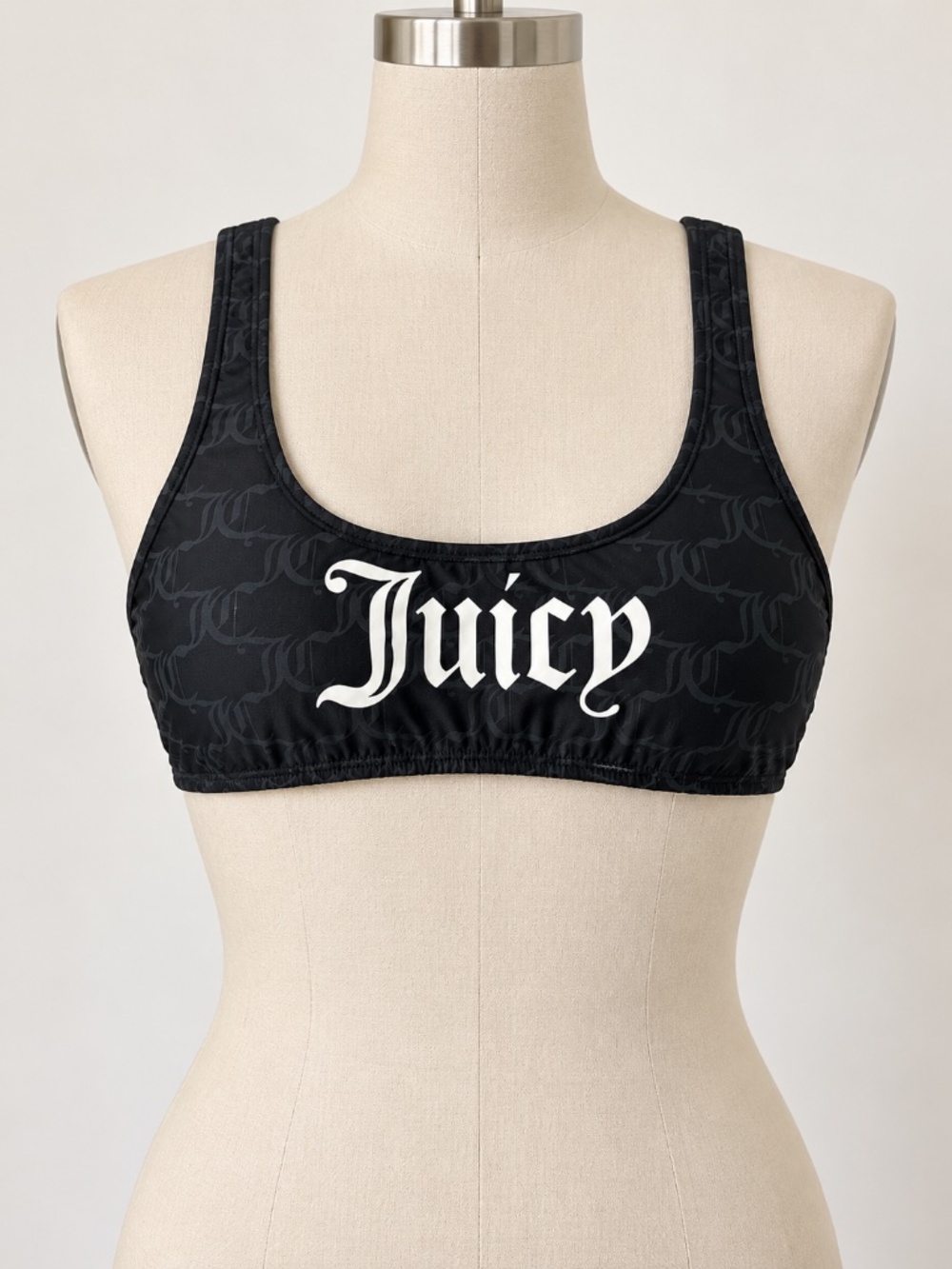 NEW Juicy Couture Black Logo Spellout Bikini Top Bralette - size Large